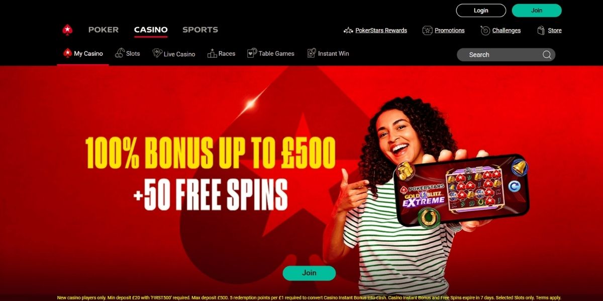 Screenshot of the PokerStars Casino website
